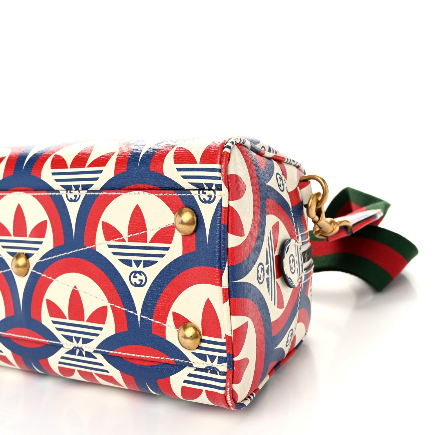 Gucci X ADIDAS Shangai Calfskin Web Trefoil Interlocking G Mini Duffle Bag Red White Blue 10 of 11