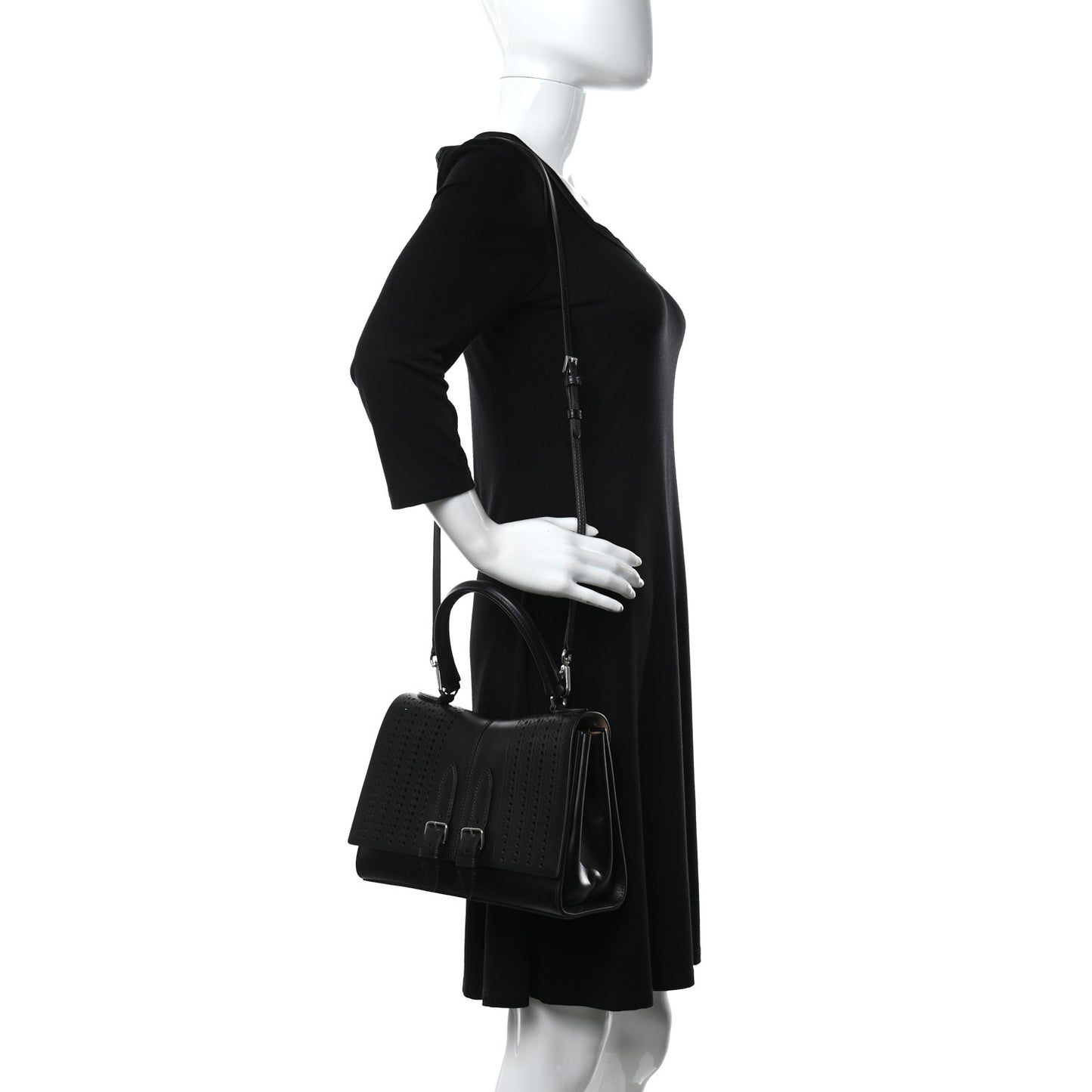 Calfskin Lux Laser Cut Mini Bellechasse 25 Top Handle Bag Black
