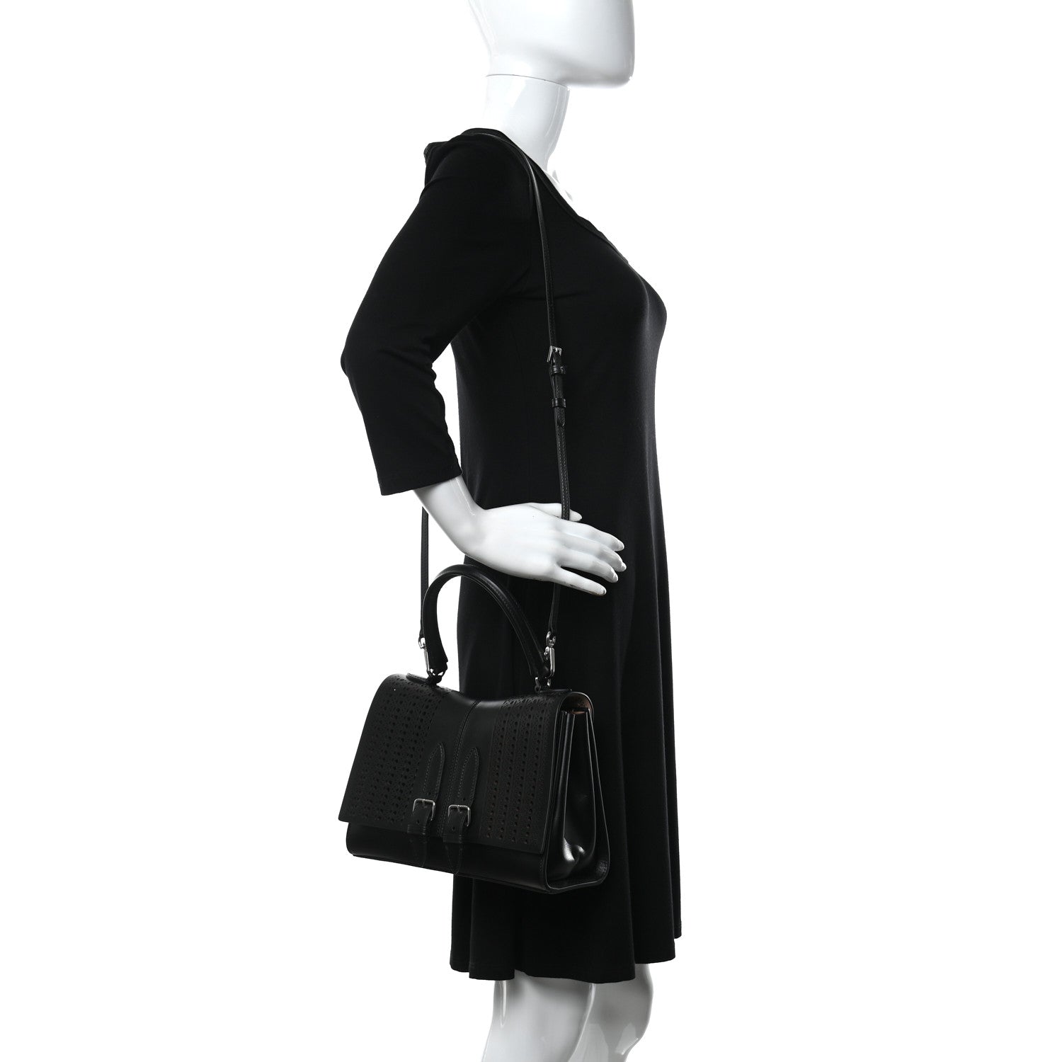 Alaia Calfskin Lux Laser Cut Mini Bellechasse 25 Top Handle Bag Black 2 of 10