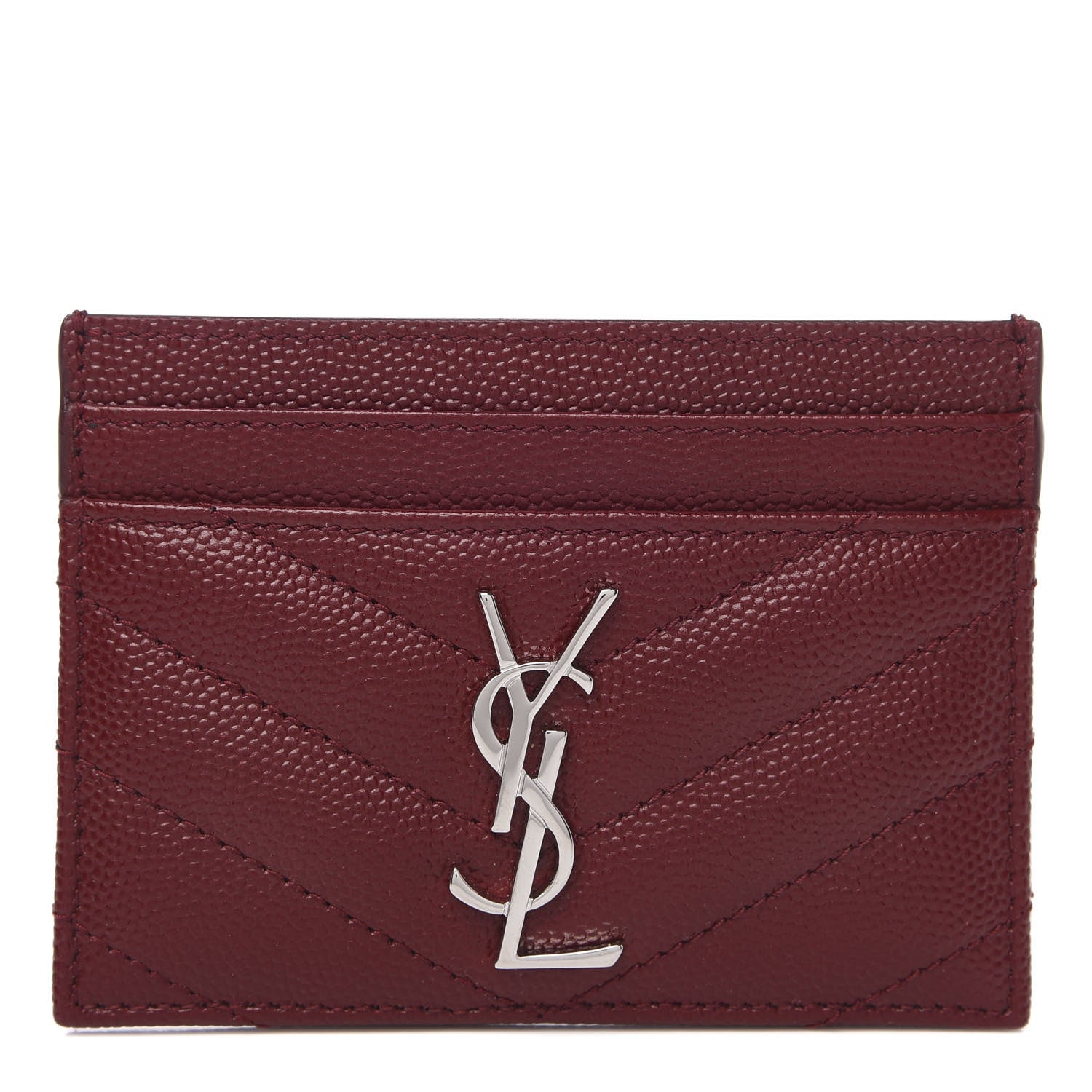 Saint Laurent Grain De Poudre Matelasse Chevron Monogram Credit Card Case Palissandre 1 of 8