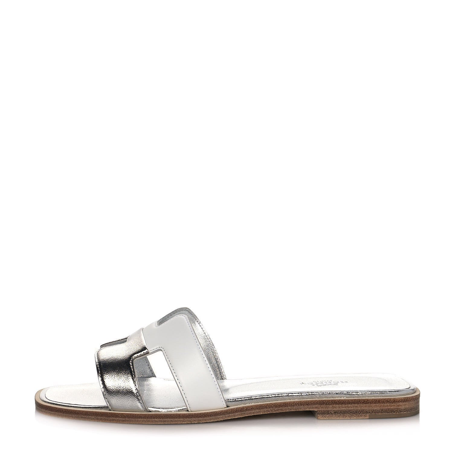 Hermes Metallic Nappa Box Oran Sandals 36.5 White Gris Argente 1 of 9