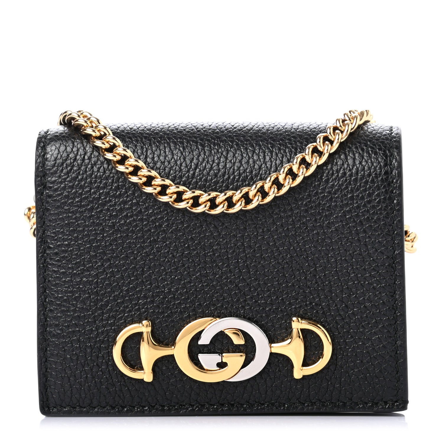 Gucci Grainy Calfskin Zumi Chain Card Case Wallet Black 1 of 7