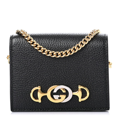 Gucci Grainy Calfskin Zumi Chain Card Case Wallet Black 1 of 7
