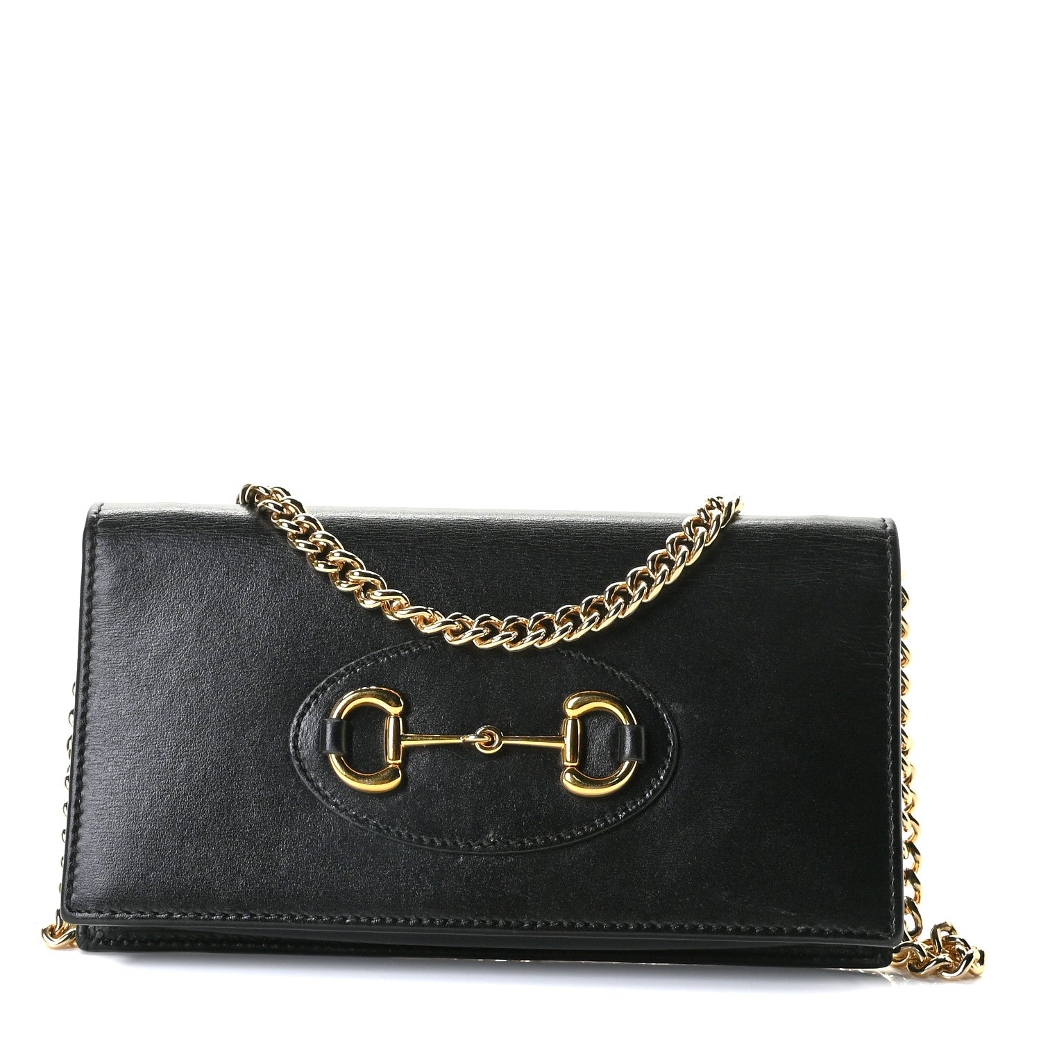 Gucci Boarded Plutone Calfskin Horsebit 1955 Wallet On Chain Black 1 of 9