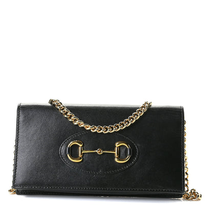 Gucci Boarded Plutone Calfskin Horsebit 1955 Wallet On Chain Black 1 of 9