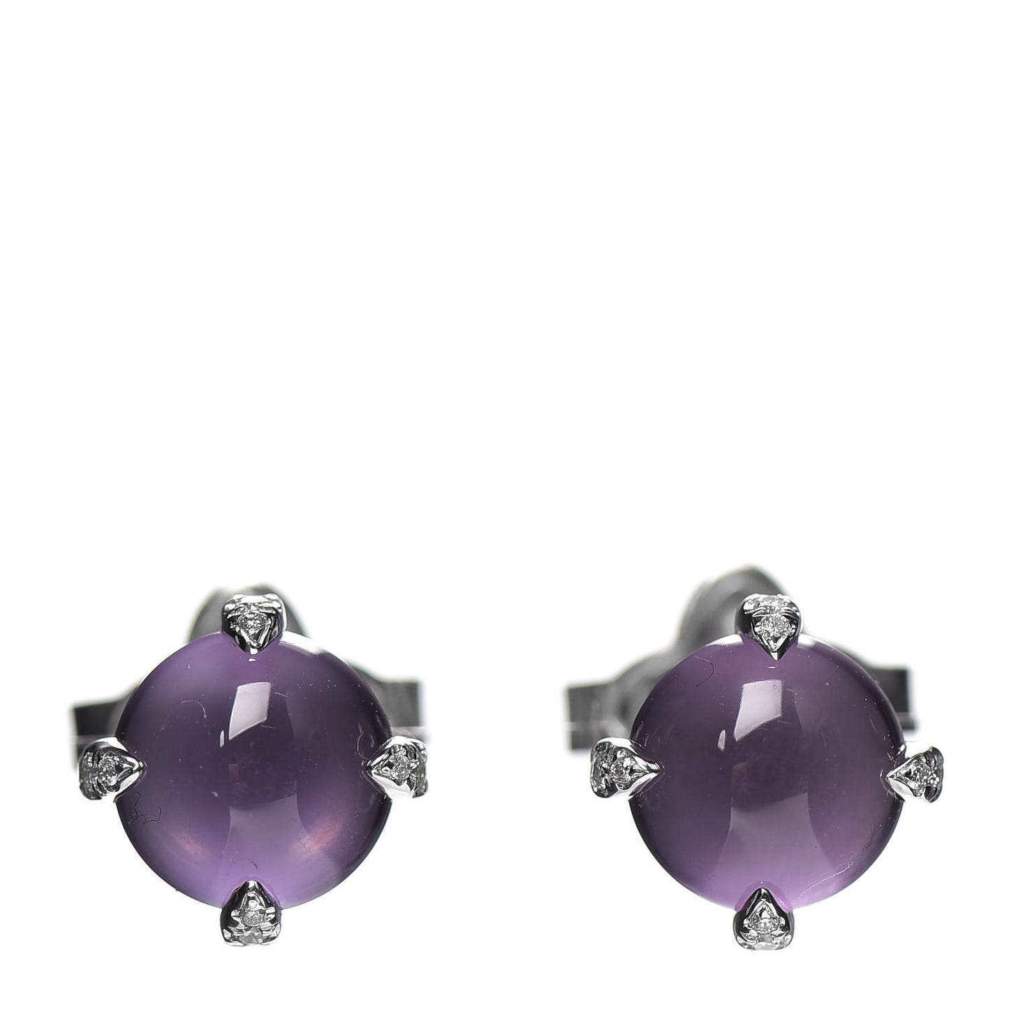 Sterling Silver Diamond Amethyst Cabochon 8mm Chatelaine Stud Earrings