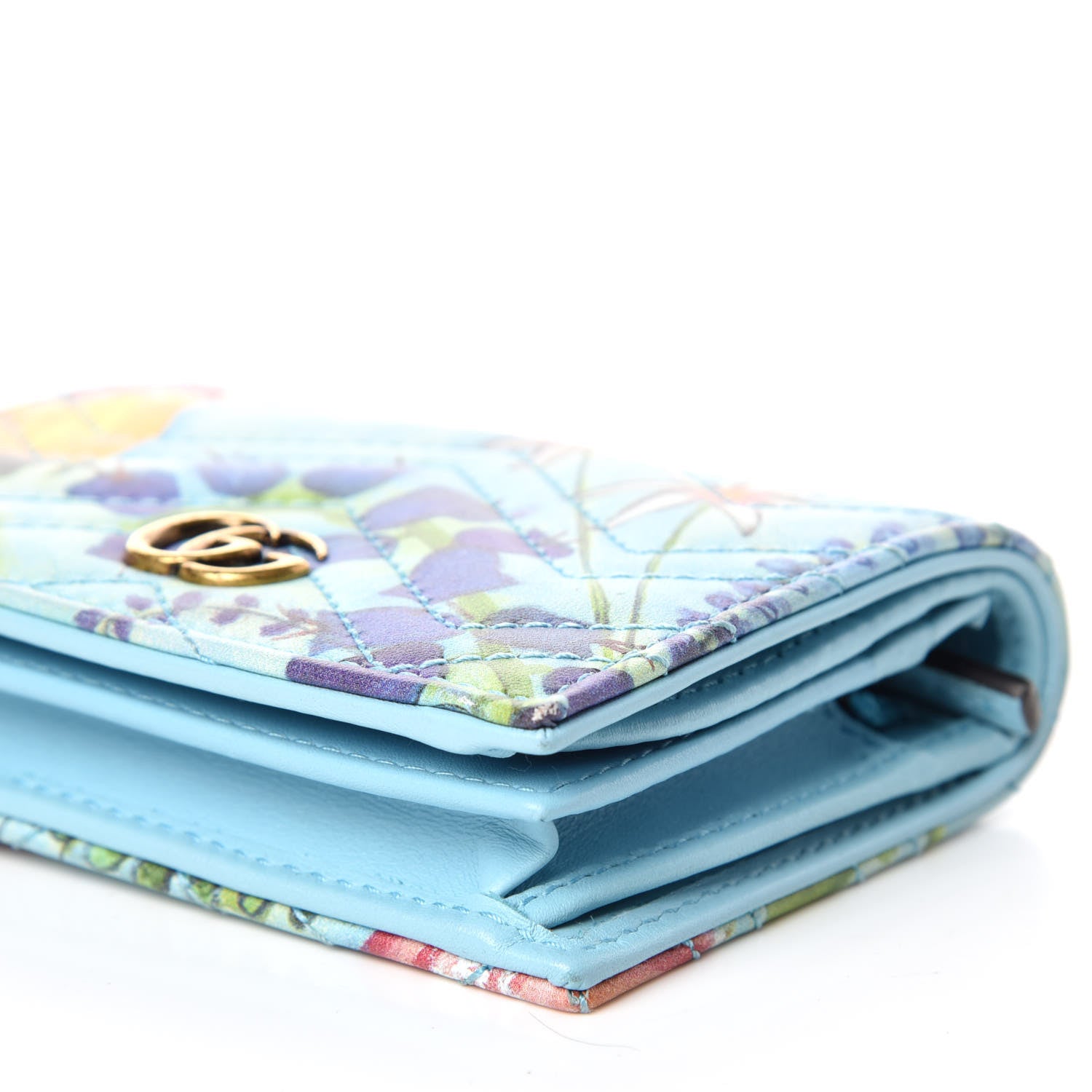 Gucci X UNSKILLED WORKER Calfskin Matelasse Flora Painted GG Marmont Card Case Wallet Cloudy Blue Multicolor 5 of 11