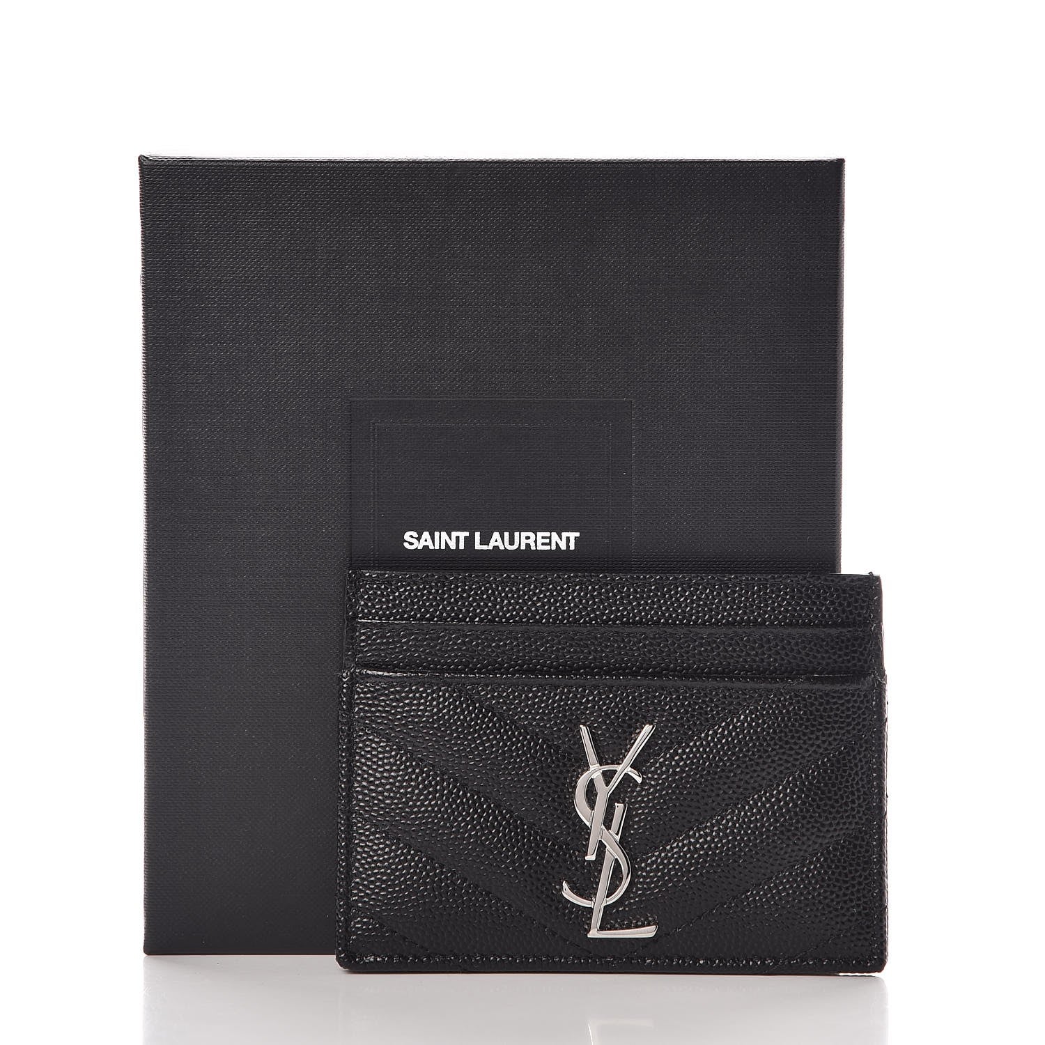 Saint Laurent Grain De Poudre Matelasse Chevron Monogram Credit Card Case Black 8 of 8