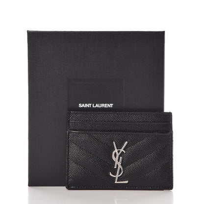 Saint Laurent Grain De Poudre Matelasse Chevron Monogram Credit Card Case Black 8 of 8