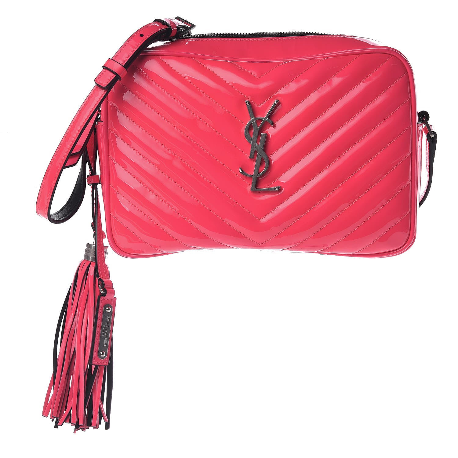 Saint Laurent Patent Calfskin Matelasse Monogram Lou Camera Bag Neon Pink 1 of 9