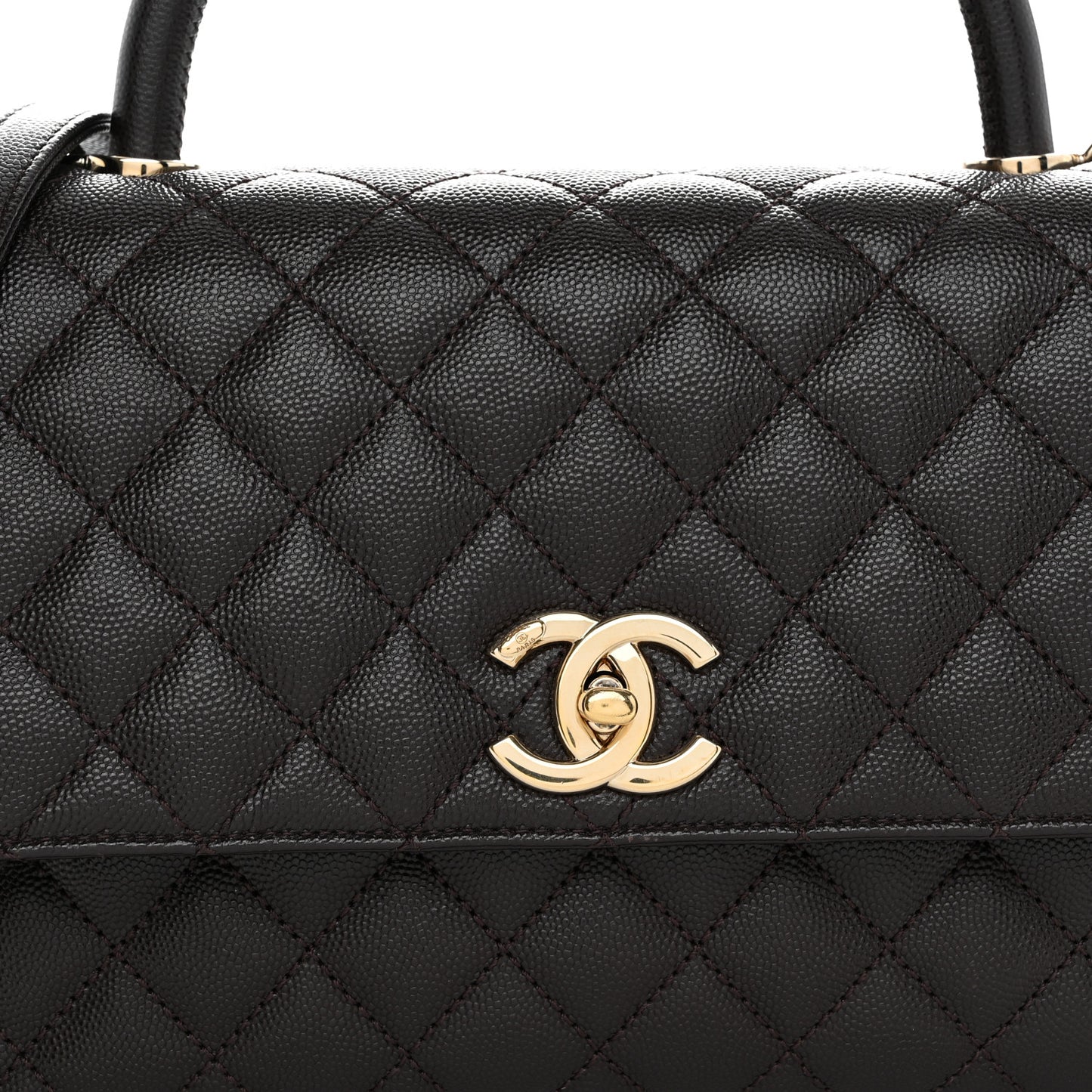 Caviar Quilted Small Coco Handle Flap Dark Brown