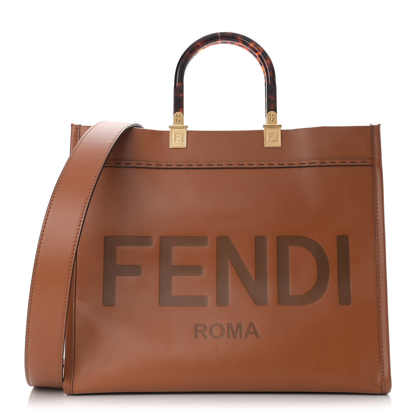 Vitello King Plexiglass Medium Fendi Sunshine Shopper Tote Cuoio
