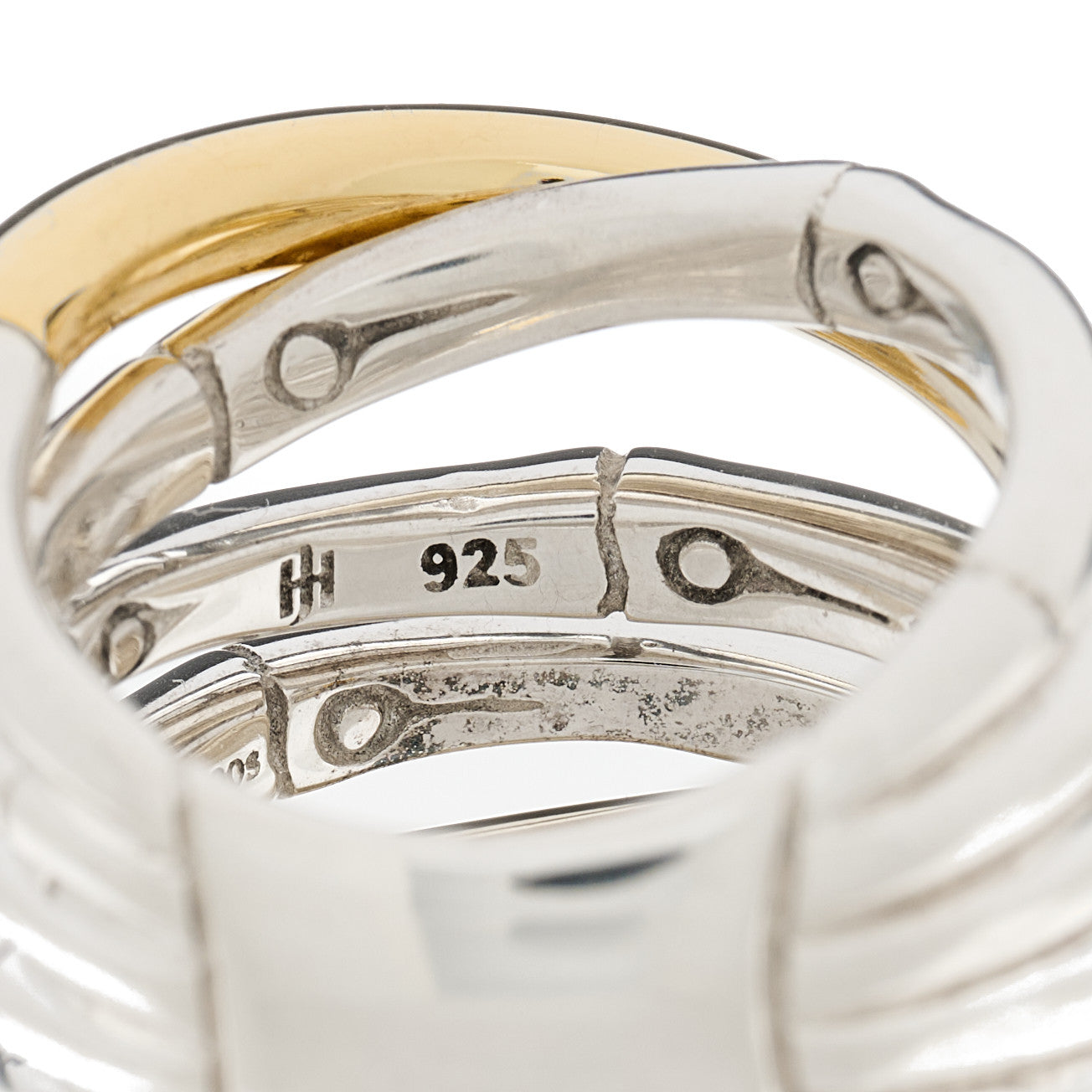 Sterling Silver 18K Yellow Gold Crossover 5 Row Bamboo Ring 55 7.25
