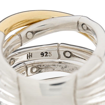 John Hardy Sterling Silver 18K Yellow Gold Crossover 5 Row Bamboo Ring 55 7.25 4 of 4