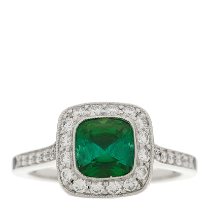 Tiffany Platinum Diamond Green Tourmaline Legacy Ring 51 5.75 1 of 7