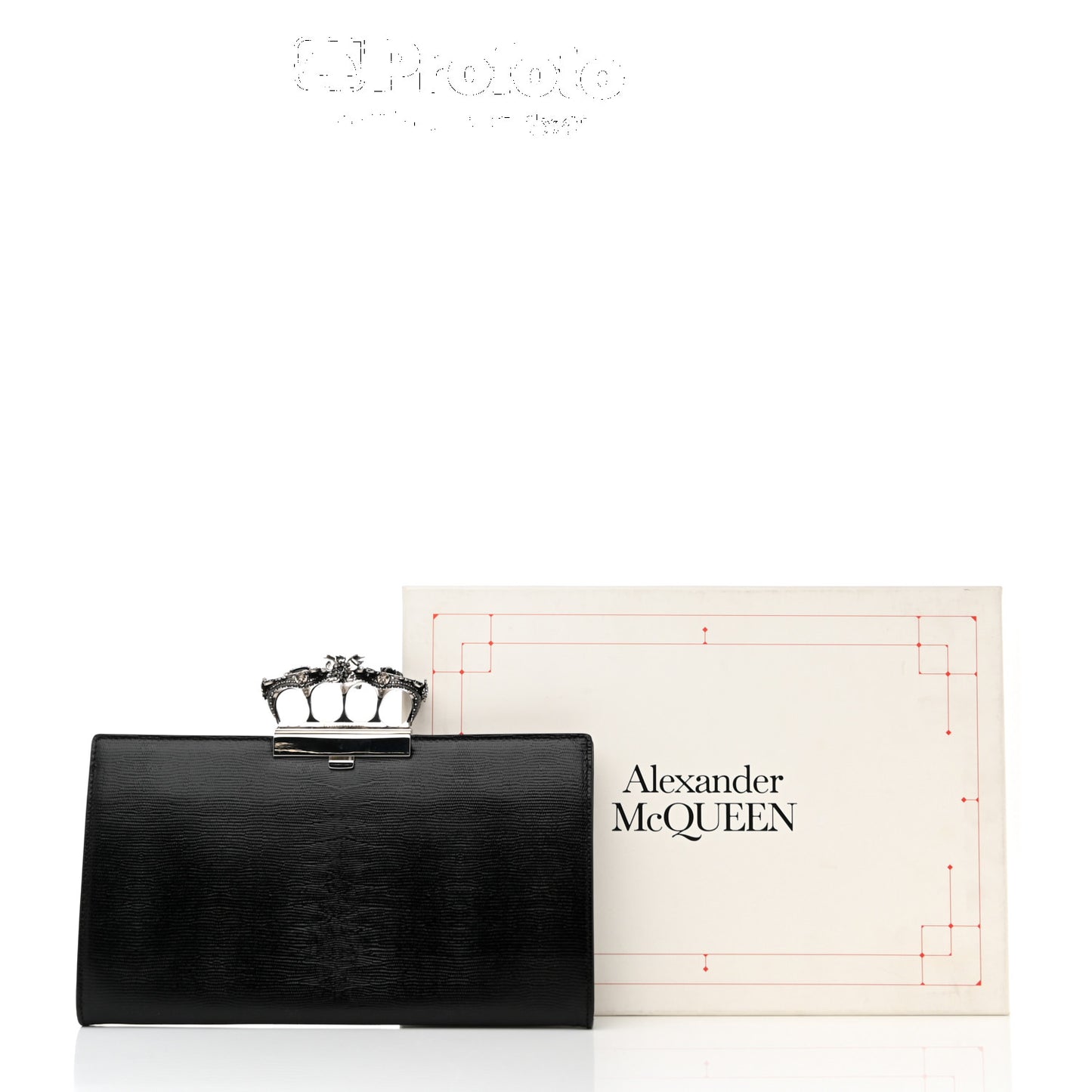 Calfskin Lizard Embossed Knuckle Flat Clutch Black