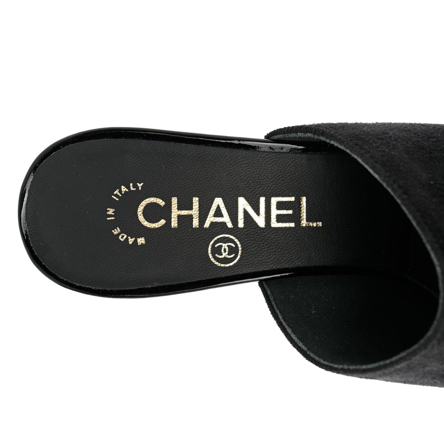 Suede Patent Calfskin Cap Toe Pearl Mule 36 Black