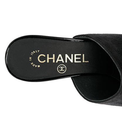 Chanel Suede Patent Calfskin Cap Toe Pearl Mule 36 Black 7 of 10