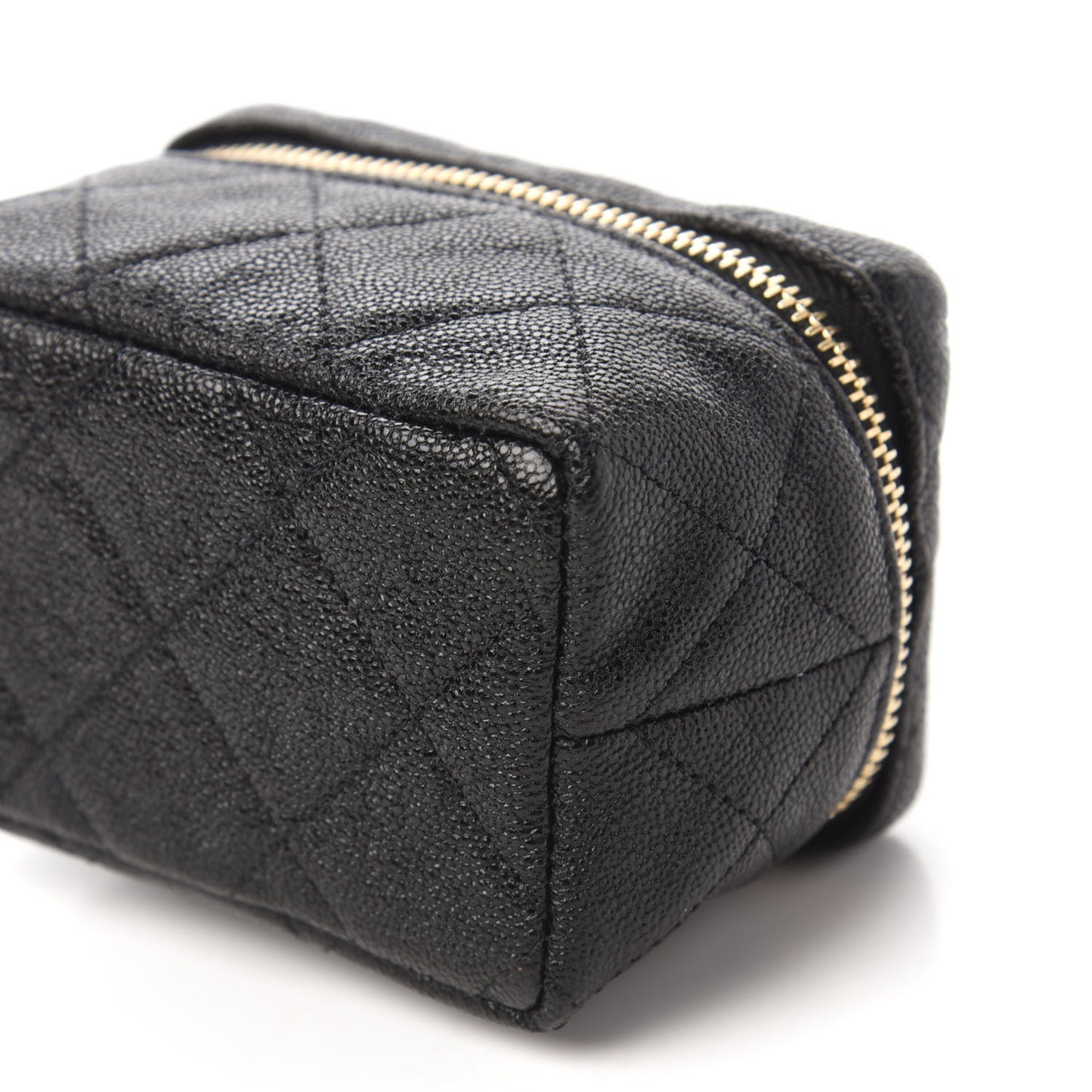 Caviar Quilted Mini Top Handle Vanity With Chain Black