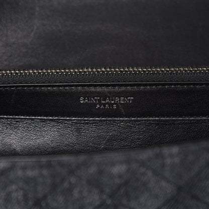 Saint Laurent Denim Mixed Matelasse Triquilt Large Monogram Envelope Satchel Black 7 of 9