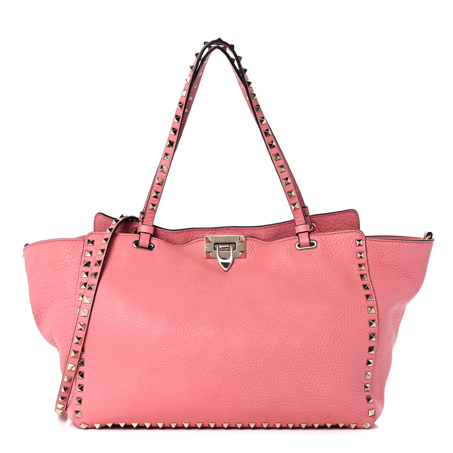 Pebbled Calfskin Medium Rockstud Tote Paradise Rose