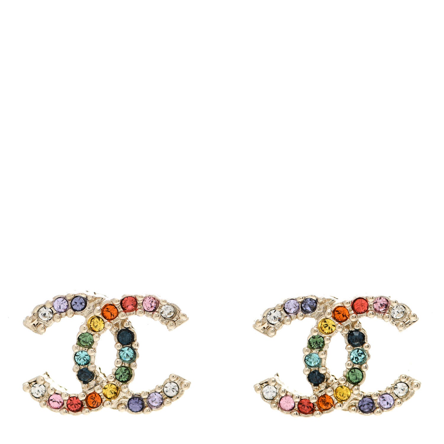 Chanel Crystal Over The Rainbow CC Earrings Gold Multicolor 1 of 4