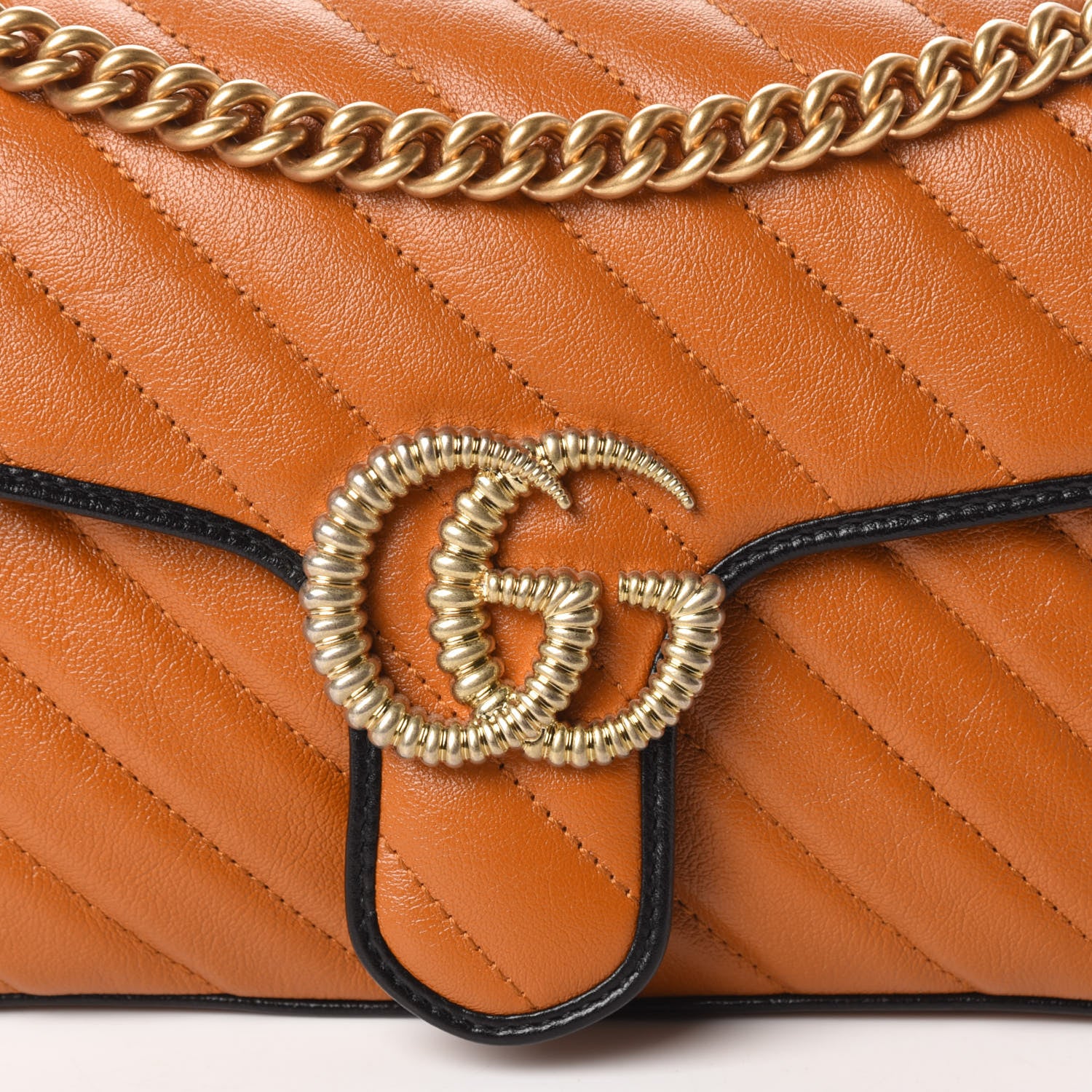 Gucci Vintage Effect Calfskin Matelasse Diagonal Small Torchon GG Marmont Shoulder Bag Cognac Black 7 of 9