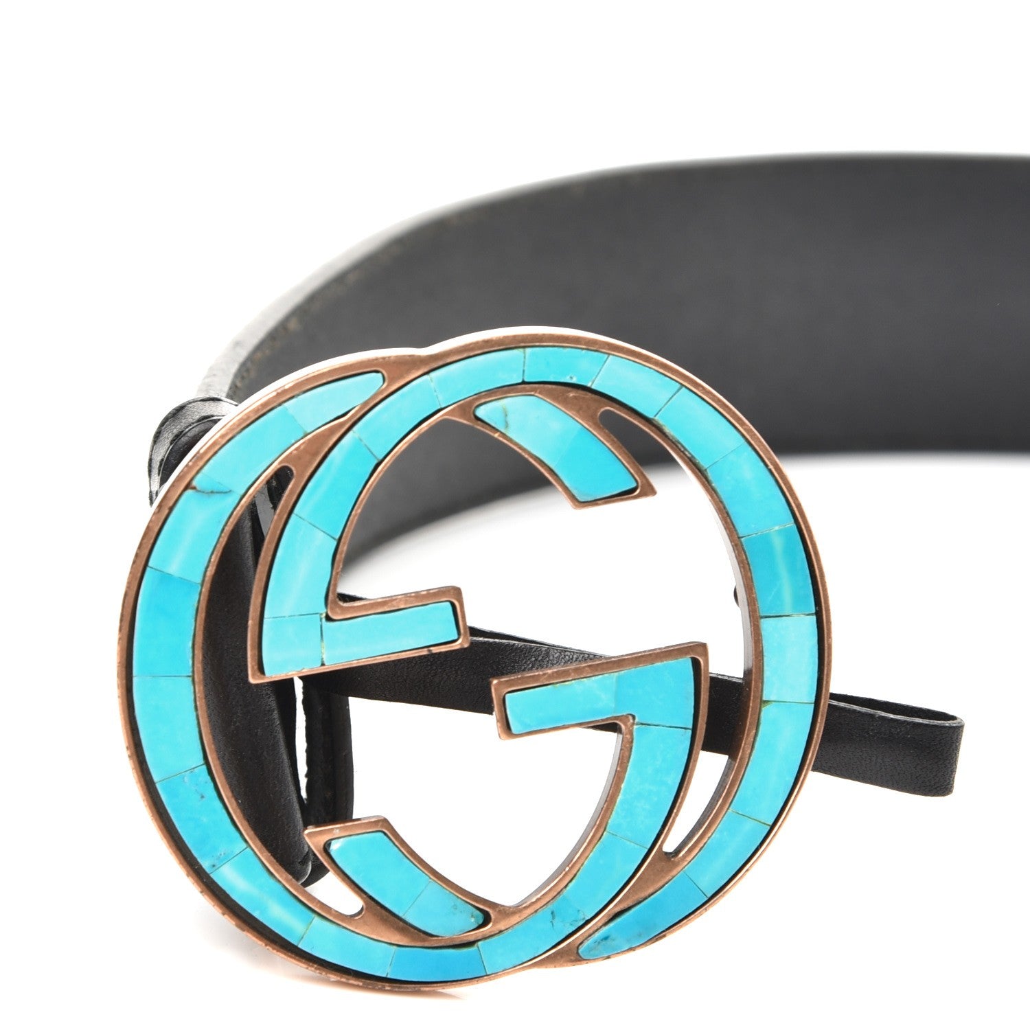Gucci Calfskin Turquoise Interlocking G Belt 80 32 Black 4 of 7