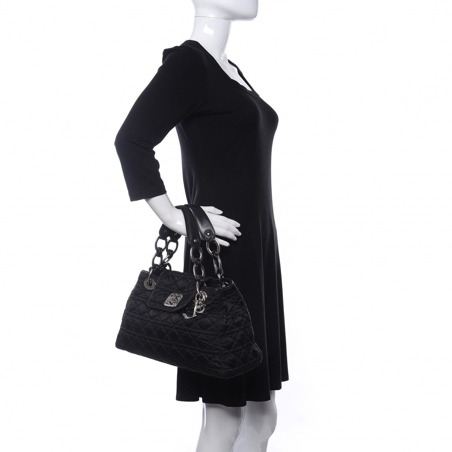 Christian Dior Satin Cannage Charming Lock Flap Shoulder Bag Black 2 of 10