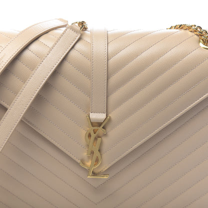 Saint Laurent Grain De Poudre Matelasse Chevron Large Monogram Satchel Nude Powder 7 of 9