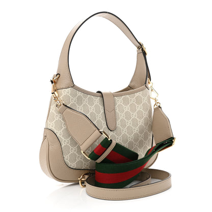 Gucci GG Supreme Monogram Textured Dollar Calfskin Web Small Jackie 1961 Hobo Beige Mystic White Oatmeal 3 of 8