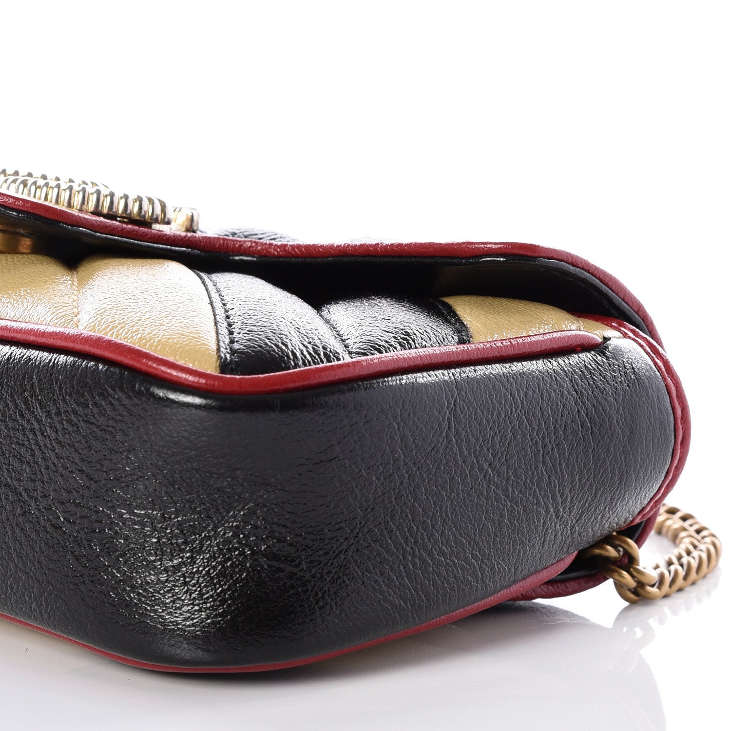 Gucci Vintage Effect Calfskin Matelasse Diagonal Striped Super Mini Torchon GG Marmont Shoulder Bag Black Beige 6 of 10
