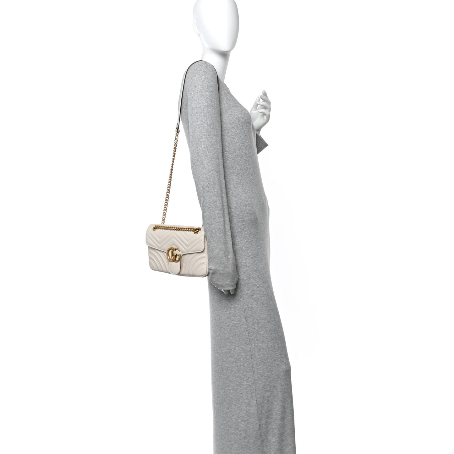 Calfskin Matelasse Small GG Marmont Shoulder Bag White