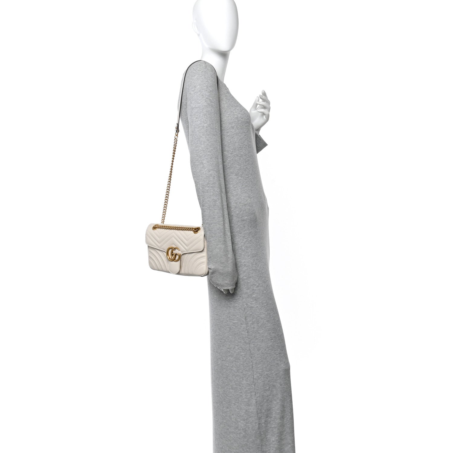 Gucci Calfskin Matelasse Small GG Marmont Shoulder Bag White 2 of 10