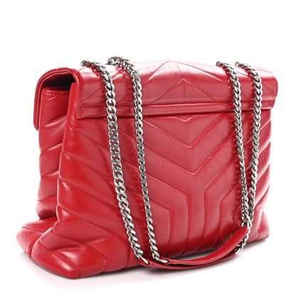 Saint Laurent Calfskin Y Quilted Monogram Medium Loulou Chain Satchel Lipstick Red 3 of 10