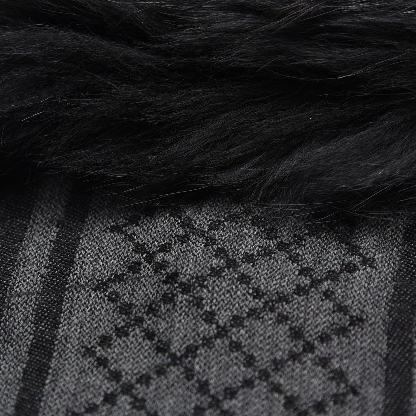 Wool Silk Fox Fur Monogram Shawl Scarf Black