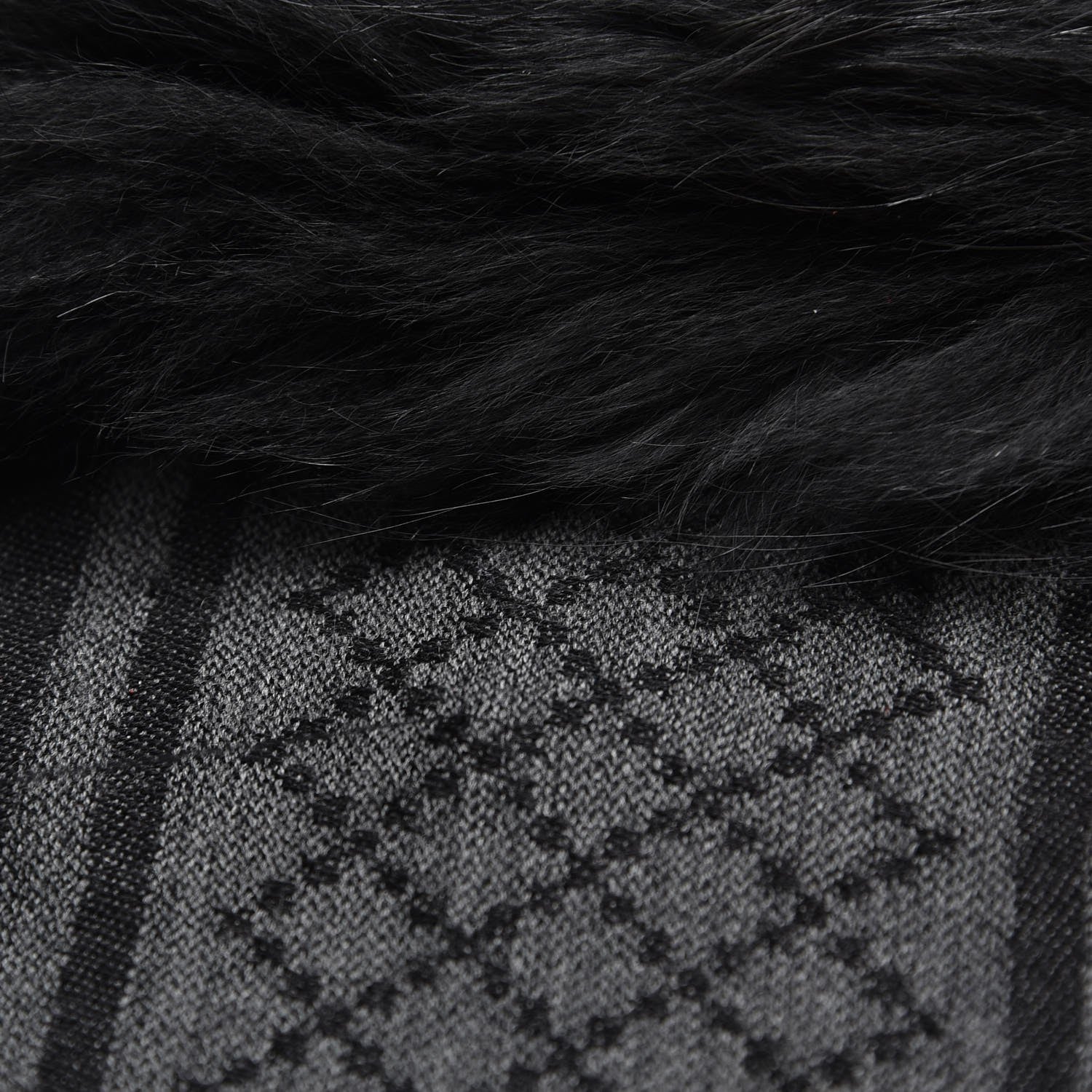 Gucci Wool Silk Fox Fur Monogram Shawl Scarf Black 5 of 8