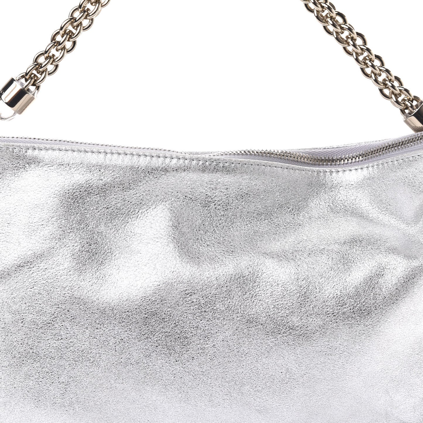 JIMMY CHOO Metallic Goatskin Callie Mea Tassel Shoulder Bag Silver