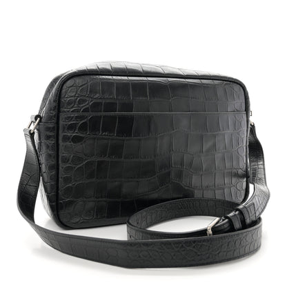 Saint Laurent Calfskin Crocodile Embossed Camp Camera Bag Black 3 of 11
