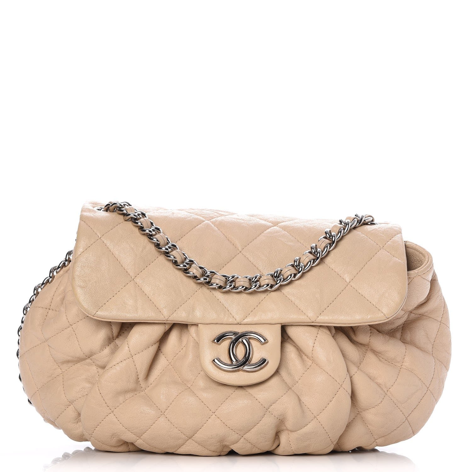 Chanel Washed Lambskin Quilted Medium Chain Around Messenger Light Beige 1 of 8