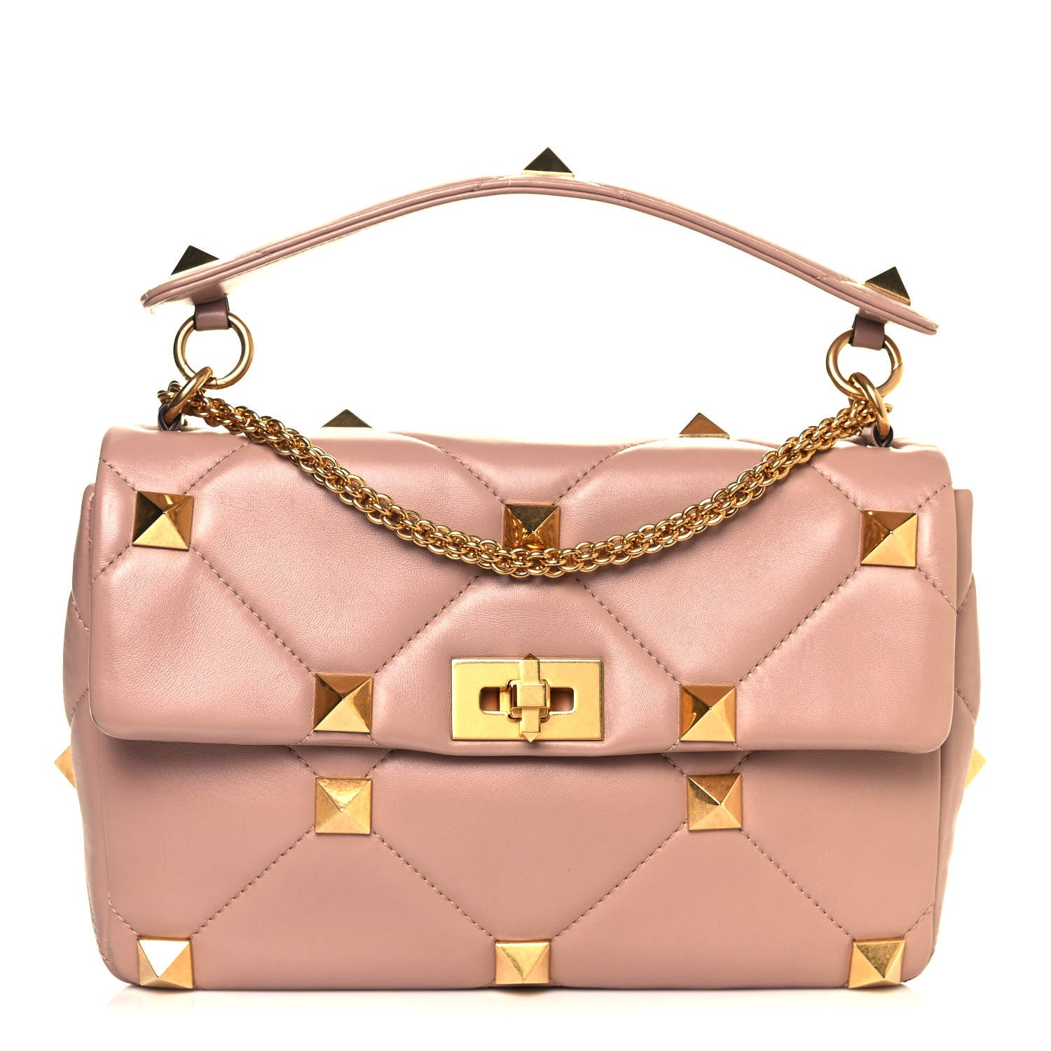 Valentino Garavani Nappa Large Roman Stud Shoulder Bag Rose Cannelle 1 of 14