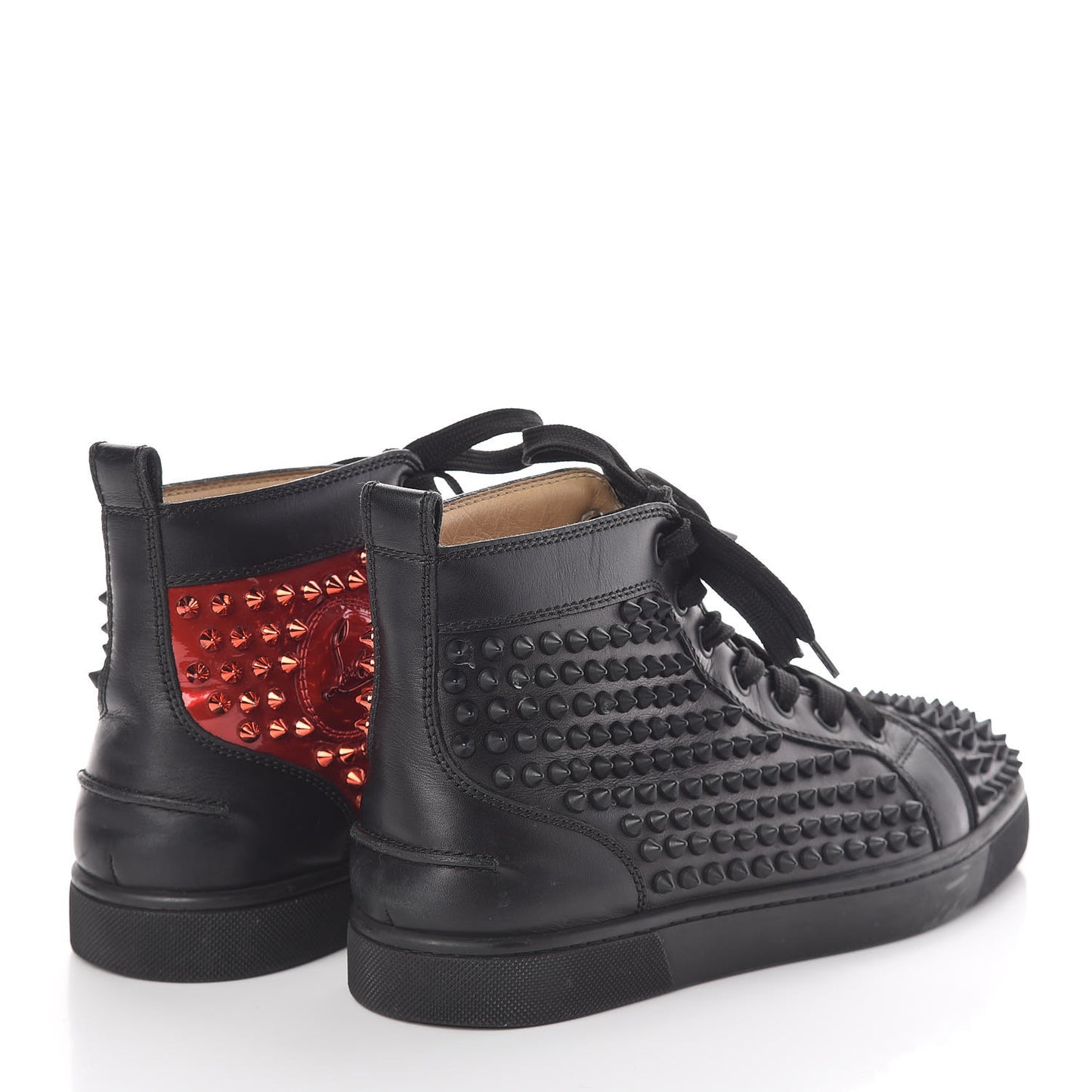Calfskin Patent Mens Louis Spikes Flat Sneakers 39.5 Black Red