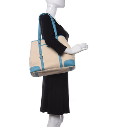 Prada Canvas Calfskin Trim Tote Beige Voyage 2 of 11
