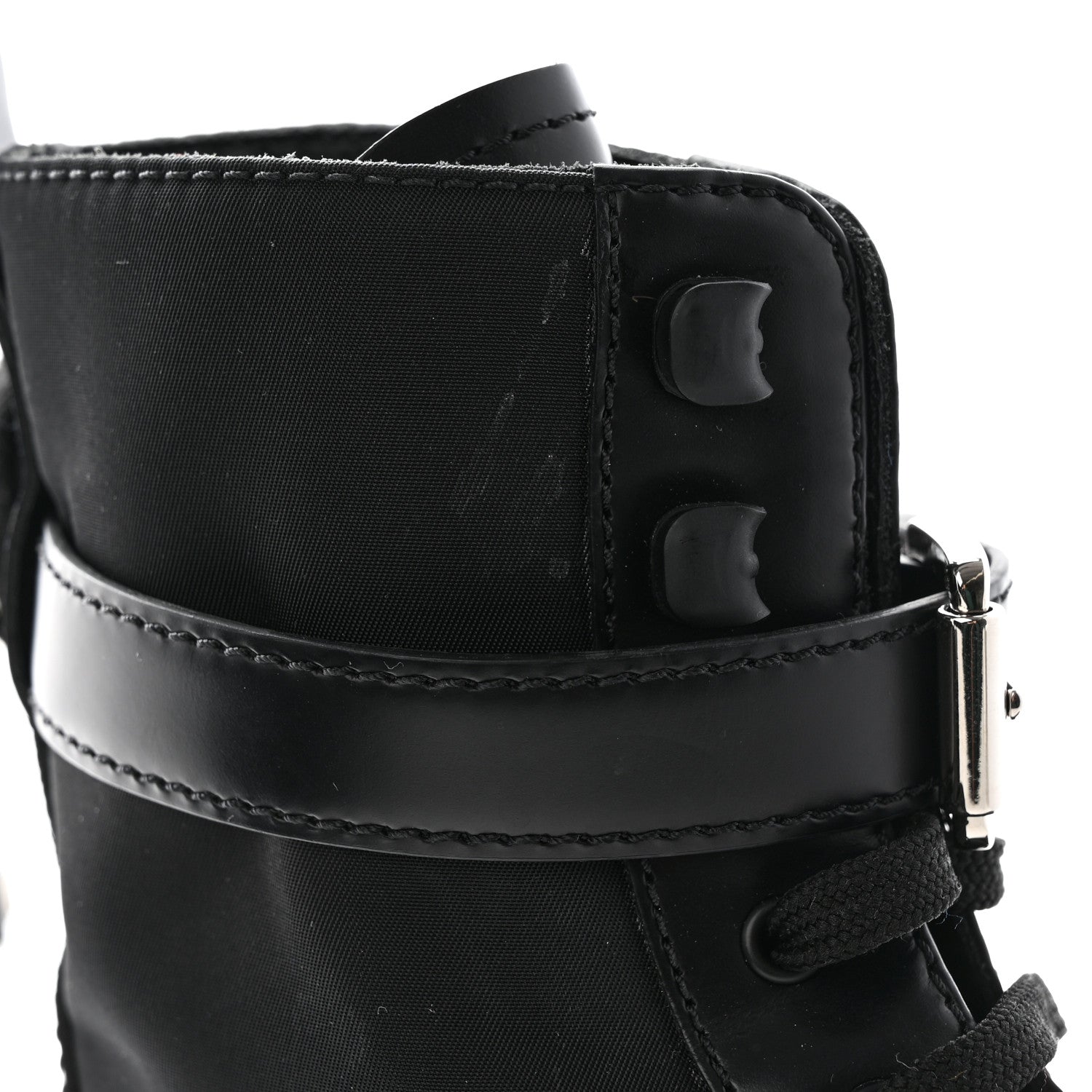 Prada Spazzolato Rois Re-Nylon Metal Triangle Logo Monolith Pouch Pocket 55mm Boots 36 Black 10 of 15