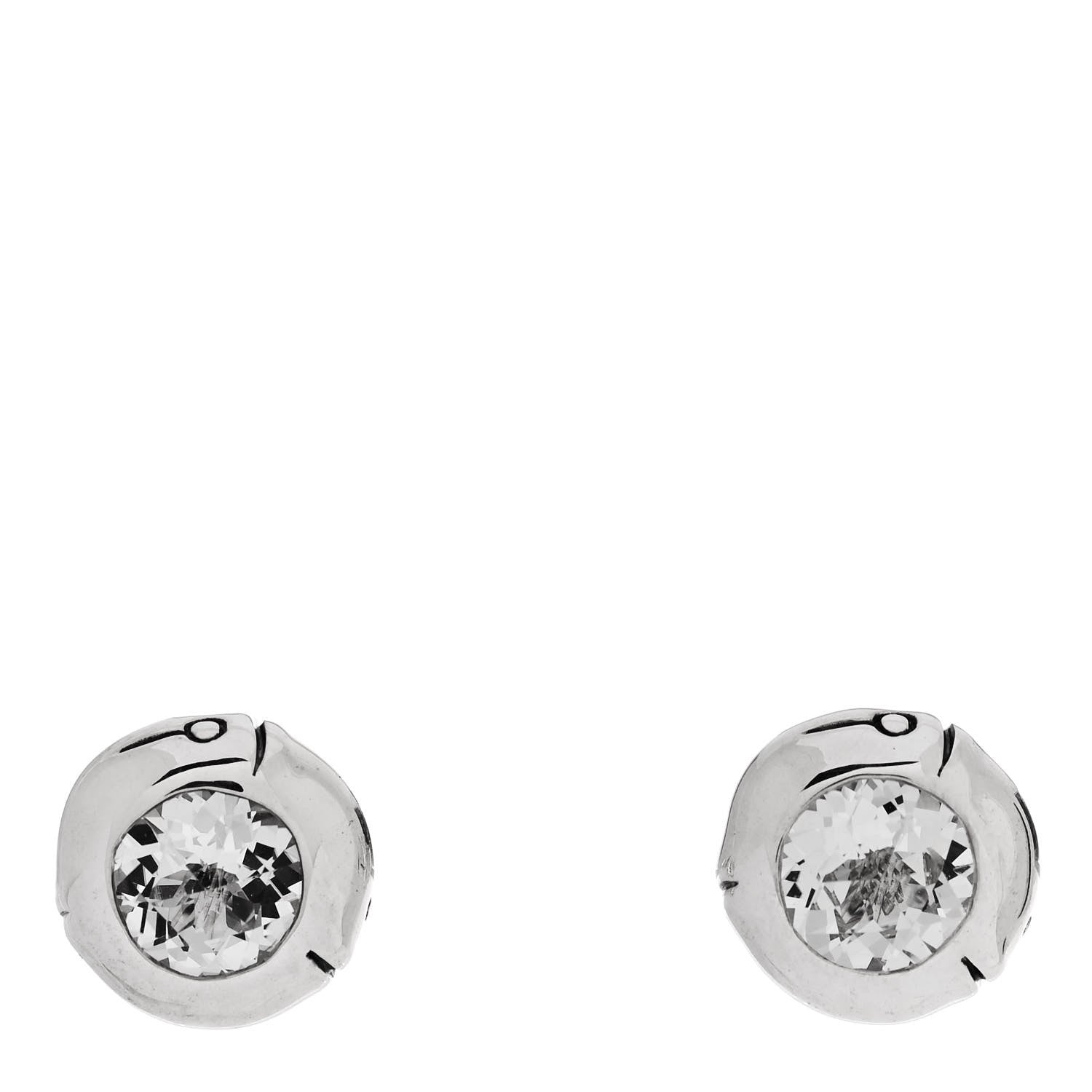 John Hardy Sterling Silver White Topaz Bamboo Stud Earrings 1 of 5