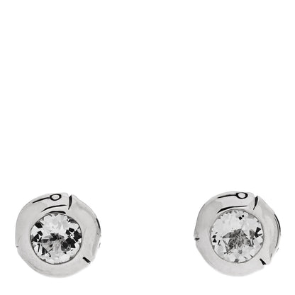John Hardy Sterling Silver White Topaz Bamboo Stud Earrings 1 of 5