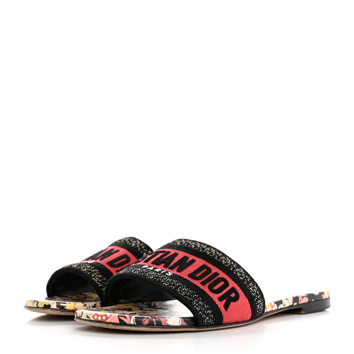 Christian Dior Canvas Toile de Jouy Pop Embroidered Dway Flat Slide Sandals 36.5 Black Multicolor 4 of 10