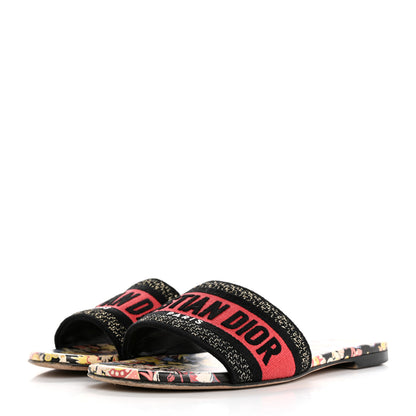 Christian Dior Canvas Toile de Jouy Pop Embroidered Dway Flat Slide Sandals 36.5 Black Multicolor 4 of 10
