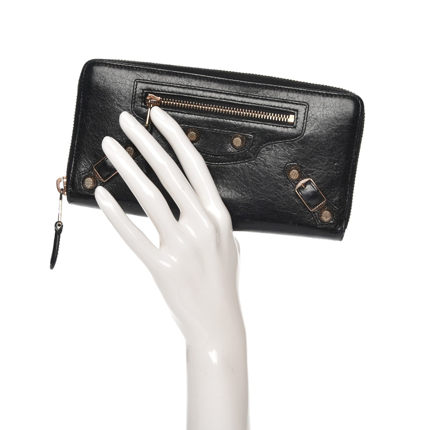 Agneau Giant 12 Rose Gold Hardware Continental Zip Around Wallet Black