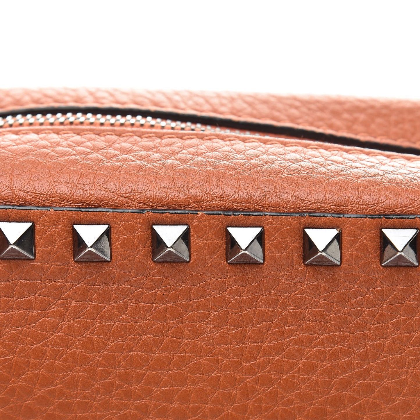 Pebbled Calfskin Rockstud Flap Pocket Camera Crossbody Bag Orange